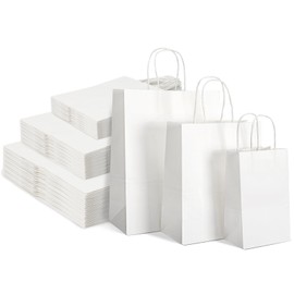 TOMNK 120pcs White Paper Bags with Handles Mixed Size Bulk Kraft Paper Gift Bags for Business, Shopping, Retail, Merchandise
