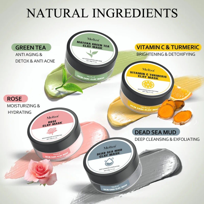 4pcs Mascarillas Arcilla Cuidado Piel, Limpieza, Exfoliación