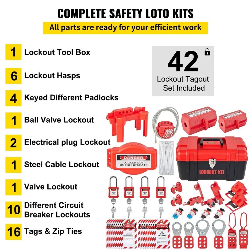 Vevor 42 PCS Lockout Tagout Kits Electrical Safety Kit Lockouts,Hasps