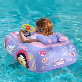Baby Float, Super Sports Car, For Babies, Foot Float, UV Protection Sun Shade, SPF 50+ Sunscreen, Removable Sunshade, Baby Float (Blue Pump + 1 Repair Patch) (Pink)