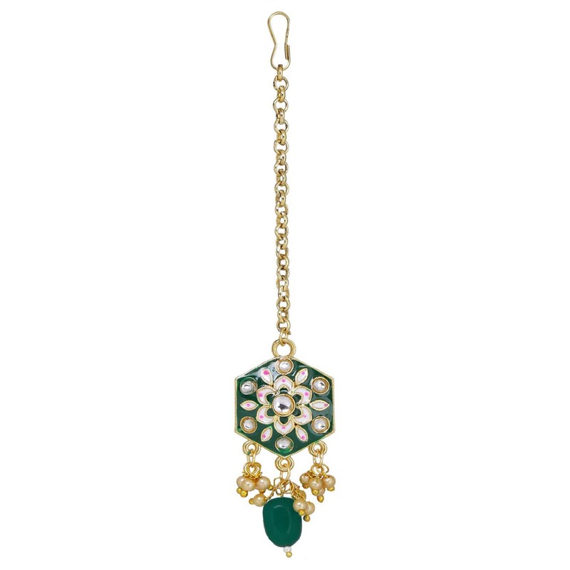Efulgenz Conjunto de gargantilla de joyería india Maang Tikka pendientes