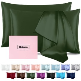 Silk Pillow Cases 2 Pack Mulberry Silk Pillow Cases Soft Breathable Both Sided Natural Silk Pillowcase with Zipper Beauty Sleep Silk Pillow Cases for Gift(Queen,Green)
