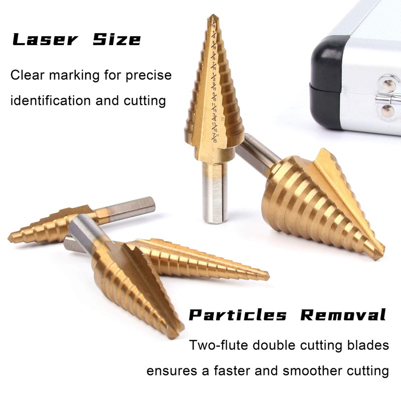 Yangoutool 5PCS Titanium Step Drill Bit Set with Automatic Center