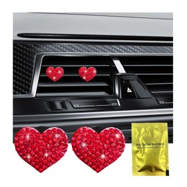 Ziciner 2PCS Bling Heart Car Air Vent Clips Charms, Heart Shaped Crystal Car Air Freshener Vent Clips, Rhinestone Air Conditioning Outlet Clip, Vehicle Decor Accessories for Women Girls (Red)