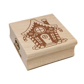 Gingerbread House with Peppermint and Gumdrops Christmas Square Rubber Stamp for Stamping Crafting - 2.75in Large