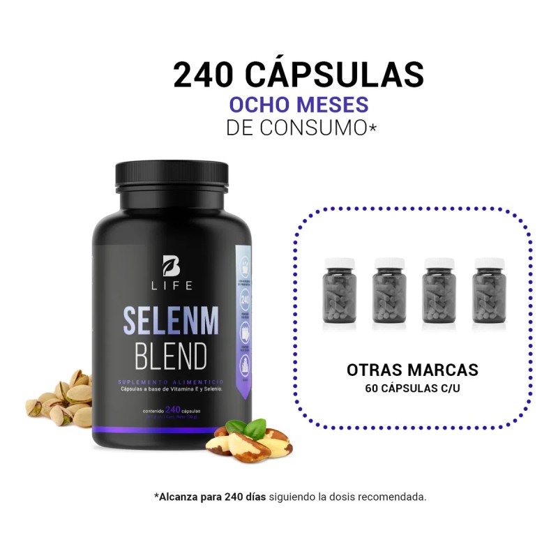 Selenio 240 Cápsulas Con Vitamina E, Selenio Complex, B Life