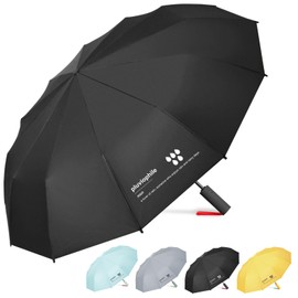 Saraudy Heavy Duty Folding Umbrella for Sun and Rain, Automatic Umbrella Windproof with UV Protection, Sturdy 12 Quadruple Ribs Umbrella, 42 inch Sun Umbrella for Walking with Creative Pattern (Black)