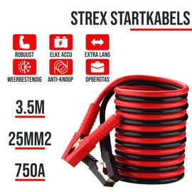 Strex Jump Leads 25 mm2-3.5M - 750A - Extra Robust - Car/Bus/Truck/Boat - Includes Storage Bag