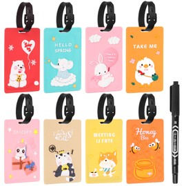 Rustark 9Pcs 8 Styles Cute Cartoon Kids Luggage Tags Set, Airplane Luggage Tags Travel ID Tags Suitcase Travel Tags with Marker Pen for Traveling