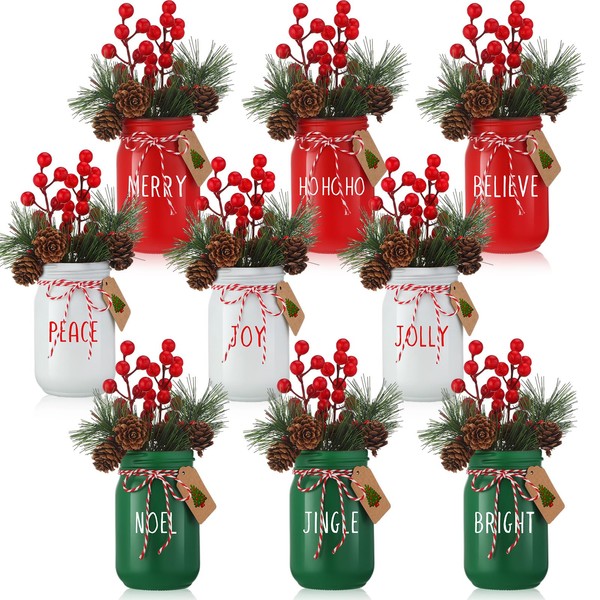 Beeveer Set of 9 Spring Mason Jar Table Centerpiece Decor