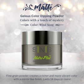 SNS Healthy Natural Nails SNS Nail Dip Powder, Gelous Color Dipping Powder - Wind Song (Matte Gray) - Long-Lasting Dip Nail Color Lasts 14 Days - Low-Odor & No UV Lamp Required - 1oz