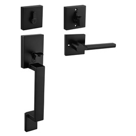 Probrico Front Door Handle and Deadbolt Set,Matte Black Front Door Lock Set,Exterior Door Handle and Single Cylinder Deadbolt with Reversible Handle Lever,Entry Door Lockset with Deadbolt