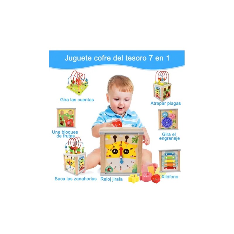 Cubo Actividades Montessori Educativo 7 En 1 Con Laberinto