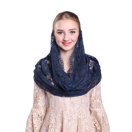 Grettytling Soft and Comfortable Mantilla Veils 5 Colors Spanish Style Lace Infinity Veil Mantilla Latin（Dark Blue)