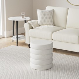 Cortesi Home Morcant Cylindrical Storage Ottoman, Light Grey