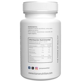 VIZANA NUTRITION | Vitamina C en Cápsulas HPMC Vegetarianas (90 Caps-650 mg). Enriquecida con Camu Camu Orgánica Certificada.
