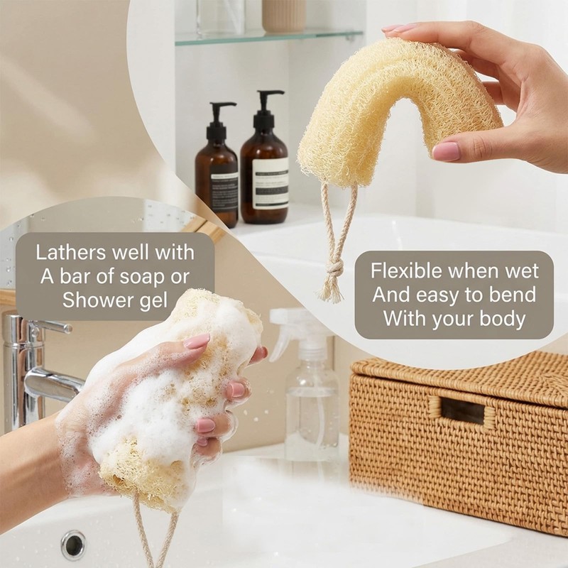 Natural Loofah Sponge, Natural Loofah Loofa for Skin Exfoliation 3Pcs