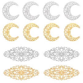 BENBO 80PCS Filigree Wrap Charm Pendant Connector, Metal Hollow Moon Wraps Connector Tibetan Style Oval Joiners Links Brass Filigree Embellishments Wrap Pendants for DIY Jewelry Making (2 Colors)