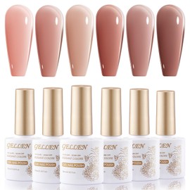 Gellen Jelly Gel Nail Polish Set, 6 Transparent Amber Brown Colors Jelly Gel Polish UV LED Soak off Nail Polish Salon DIY at Home Gift, Color Number 744, 745, 746, 751, 752, 754