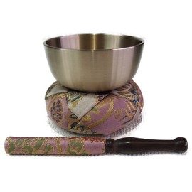 Orin Set, Modern Buddhist Altar, New Brocade Arabesque, Round Shape (2.8 inches (8.4 cm), Shinbrocade Arabesque Pink