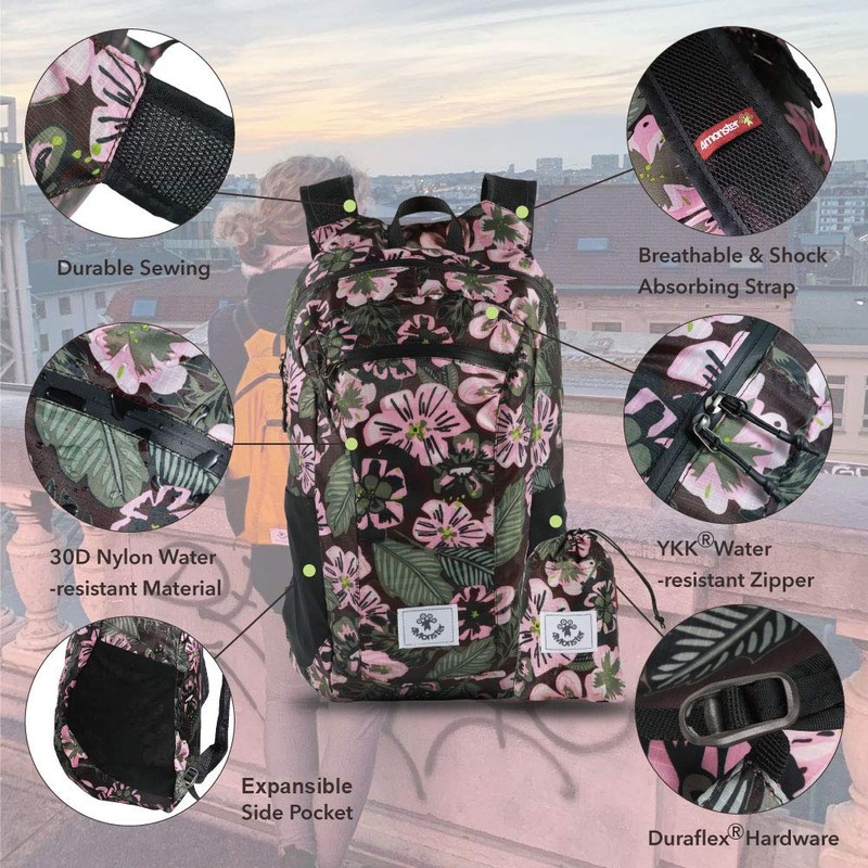 4Monster Water Resistant Foldable Backpack, Packable Hiking Daypack, Ultralight Travel