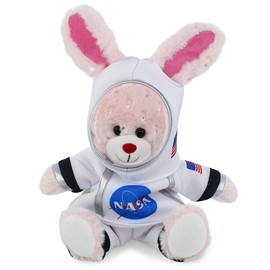 DolliBu Sparkling Rose Gold Bunny Astronaut Plush Toy - Astronaut Stuffed Animal with Space Helmet and NASA Astronaut Suit, Spaceman Doll Decor for Girls and Boys with Personalization - 8 Inch