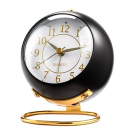 Analog Alarm Clocks,Retro Backlight Cute Simple Design Small Desk Clock with Night Light,Silent Non-Ticking,Battery Powered,for Kids,Bedroom,Travel,Kitchen,Bedside Desktop. (Black)