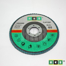 HKB® Flap 80 Grain Grinding Abrasive Mop Disc 125x22 mm, Blue Zircon, Tapered, For Stainless Steel, Metal, For Flex Angle Grinder, Manufacturer HKB, Item Number 50087