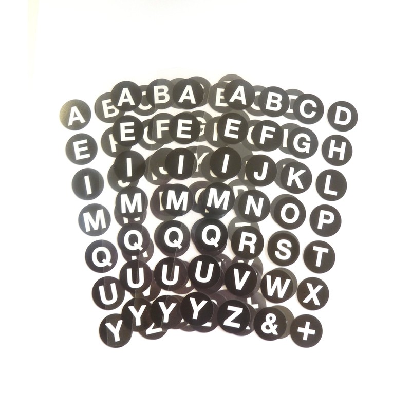 Small Alphabet A-Z Stickers, White Letters on Black 18mm (0.7