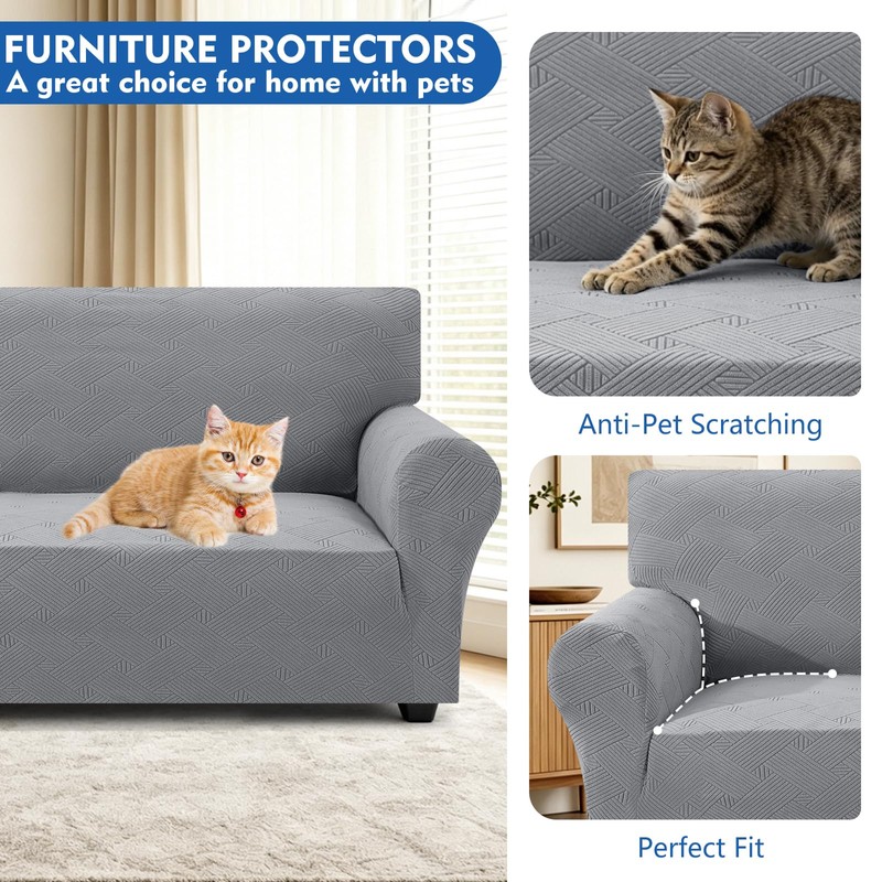 XINEAGE 3-Seater Sofa Slipcover Pet Friendly,Stretch Couch Cover,Light Gray