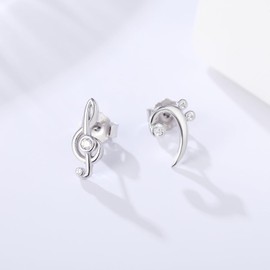 aretes de plata de ley 925 con notas musicales y circonia cúbica, Pequeño, Ideal para amantes de la música, mujeres y músicos, Regalo perfecto para ocasiones especiales