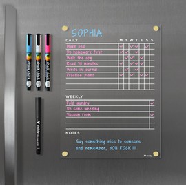 Visibly Magnetic Acrylic Chore Chart for Fridge, Includes 4 magnetic wet-erase markers for Refrigerator, 9" X 12". Put those kids to work!