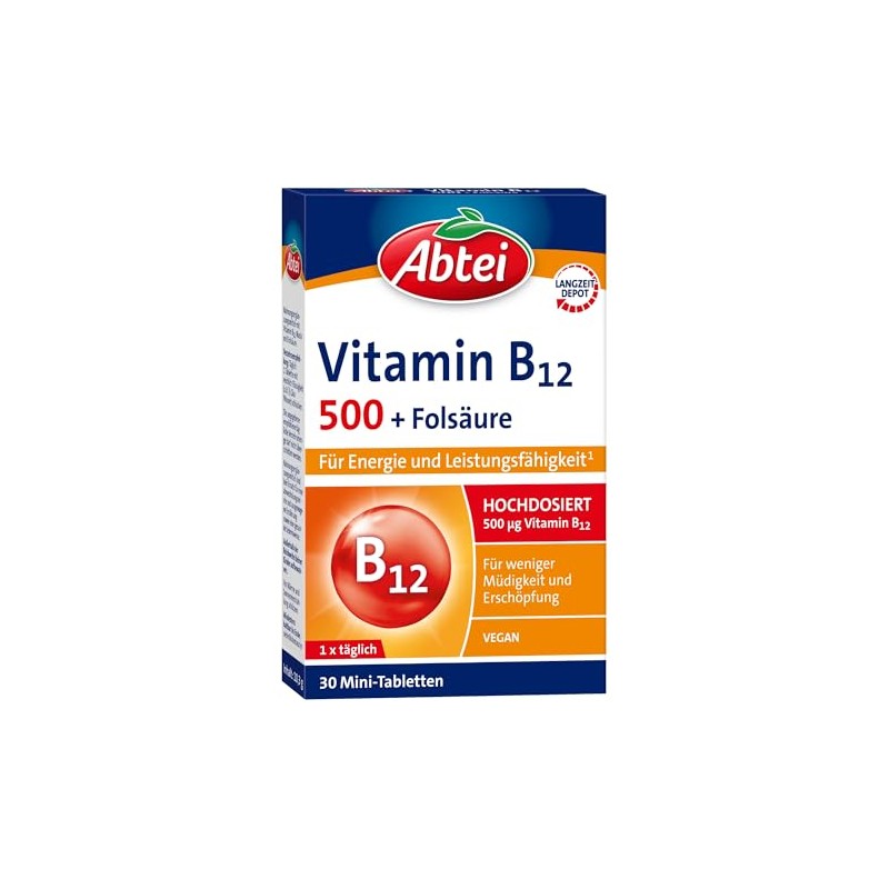 Abtei Vitamin B12 Plus Folic Acid - for Energy and