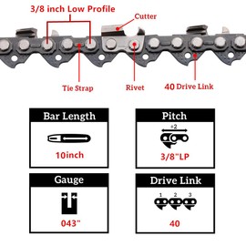 Kohnkdllc 3 Pack 10 inch Chainsaw Chains 3/8 LP .043 Inch 40 Drive Links R40 fits for Worx WG322 323 for RYOBI RYPRN33 RYPRN33VN RYPRN33VNM RY40560 40V
