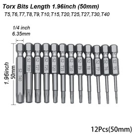 Magnetic Torx Head Screwdriver Bit Set, S2 Steel Long Drill Bits with 1/4 Inch Hex Shank and Security Torx Bits, Tool Accessories, Hardware:_Silver_11Pcs(100mm)