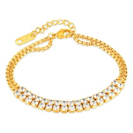 JUZICHEN Women's Stainless Steel Bracelet, Chain Women's Bracelets 14K Gold Plated, Adjustable Bracelets Silver Rose Gold, Zircon Bracelet for Women Girls, Women's Stainless Steel Jewellery, Stainless