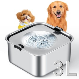 3L/101oz No Spill Dog Water Bowl, Slow Drinking Travel Dog Bowl Spill Proof, Stainless Steel Slobber Stopper for Messy Drinkers, Small Medium & Large Breeds, Square
