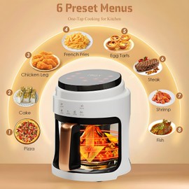 4.2QTGlass Air Fryers 6-in-1 Air Fryer Family Sized,Viewing Glass Potwith Odor Erase Technology Roasts, Broils, Dehydrates, Bakes & Reheats, 100+In-App Recipes 97% Less Oil (White)