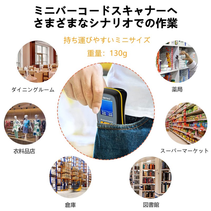 LENVII R777 Mini Wireless Bar Cord Scanner with LCD Screen