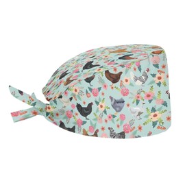 Babrukda Women Men Cap with Sweatband Floral Chickens Fashion Design Adjustable Tie Back Hats Head Hair Cover Comfort Turban Hat Beanie Headwear for Home Office Vacation Athletic