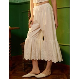 BEAUTELICATE Women Pettipants Half Slip Wide Leg Lace Trim Cotton Batiste Culotte Slip