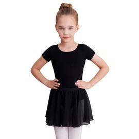 WEGETIT Leotard Girls Gymnastics Toddler Dance Ballet Pink Leotard Dresses with Skirt (Black,8-10 Years)