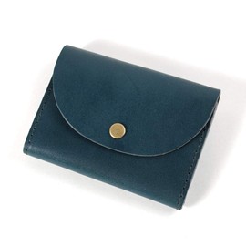 Belmani Women's Mini Wallet, Coin Case, Tochigi Leather, Double Flap, blue (dark)