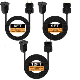 Kanayu 3 Pcs Ul Listed Extension Cord Indoor 6 ft 9 ft 12ft Heavy Duty 2 Prong Extension Cord 120 Volts Outlet Electric Extender Wire for Outdoor Christmas String Lights Connect Extend(Black)