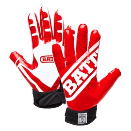 Battle Sports Ultra-Stick Wide Receiver Football Gloves - Adult & Youth Football Gloves - Adult Small, Red/White