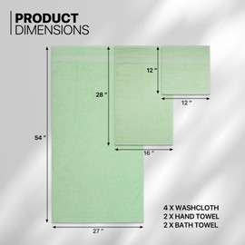MoNiBloom 8-Piece 100% Cotton Bath Towel Set for Bathroom Home Spa Gym Shower, Contains 2 Bath Towels 27x54, 2 Hand Towels 16x28, 4 Washcloths 12x12, Highly Absorbent Ultra Soft Quick-Dry Mint Green