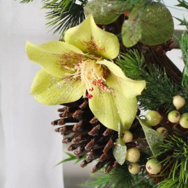 Factory Direct Craft 20" Sparkling Artificial Pine, Pine Cone and Helleborus Wreath