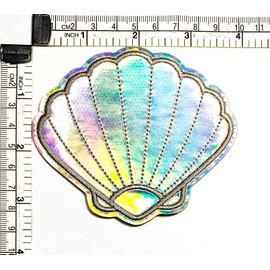 Kleenplus Beautiful Pearl Seashell Mermaid Cartoon Patch Shells Embroidered Applique Craft Handmade Baby Kid Girl Women Clothes DIY Costume Accessory Decorative Repair Patches