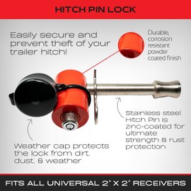Equipment Lock Hitch Pin Lock - Stainless Steel Trailer Hitch Locks - Fits 2" and 2.5" Hitch Receivers - 5/8" Locking Hitch Pin for Class III IV Hitches - Durable Anti-Theft Tow Hitch Lock