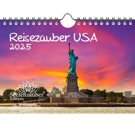 Travel Magic USA DIN A5 Wall Calendar for 2025 Washington Travel America Holiday Set Contents: 1 x Calendar, 1 x Christmas Card (2 Pieces Total)